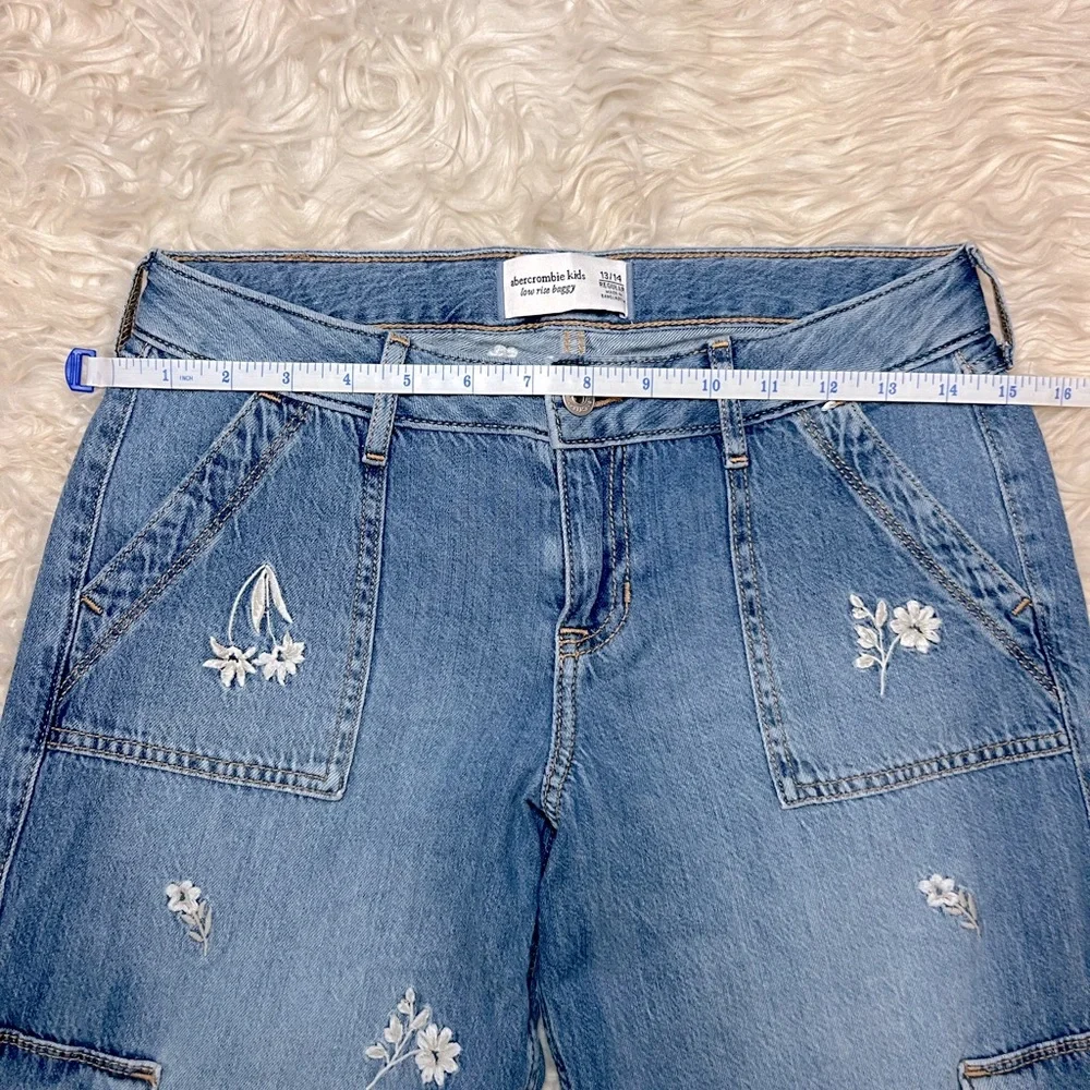 Abercrombie Kids Floral Embroidered‎ Low Rise Baggy Jeans Size 13/14